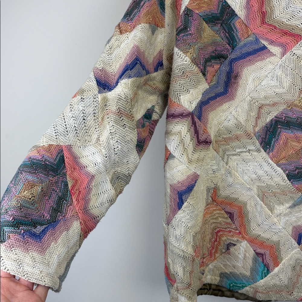 Vintage Genoa Sweaters Wool Blend Pastel Zigzag Patterned Jacket Sz large - Picture 12 of 14
